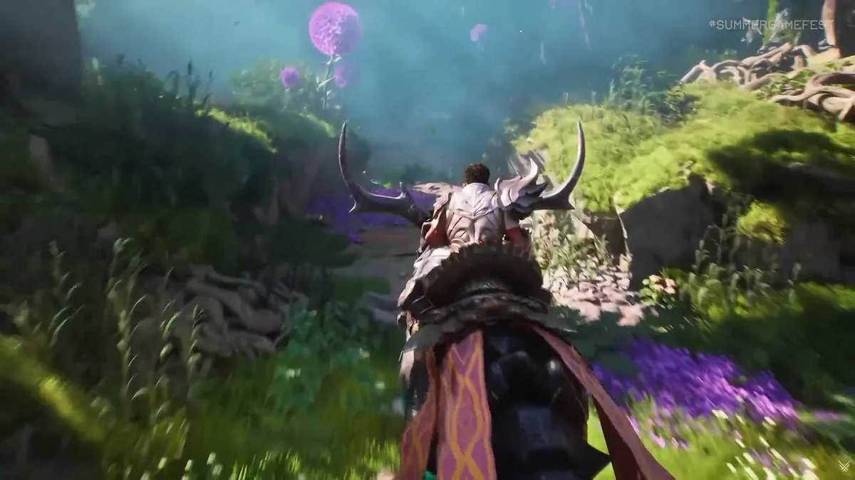 Guild Wars 3 key art featuring heroes overlooking the magical lands of Tyria