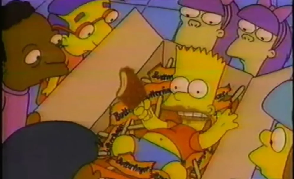 Bart Simpson eats all the butterfinger ice cream in the box