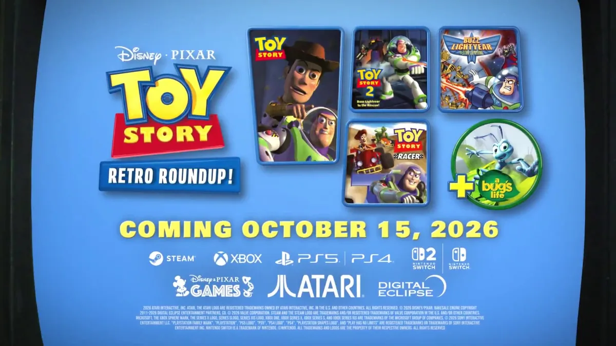 Woody, Buzz Lightyear, and Jessie featured alongside classic Toy Story video game artwork from Retro Roundup and Toy Story 3 Complete Edition